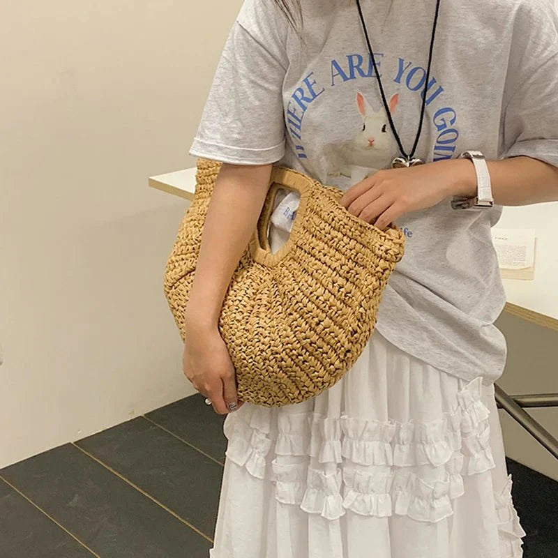 Alyana Half-Moon Rattan Tote Bag