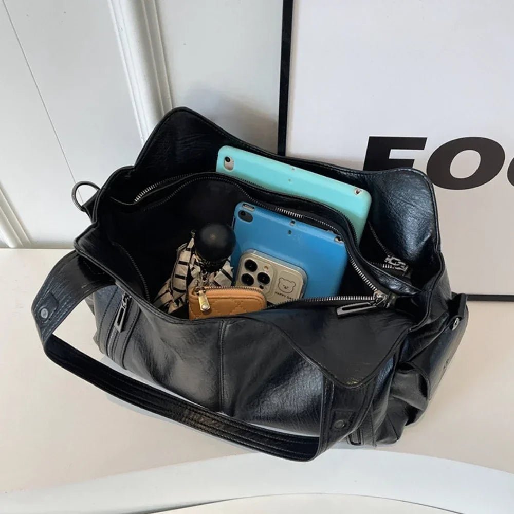 Multi-Pocket Leather Shoulder Bag