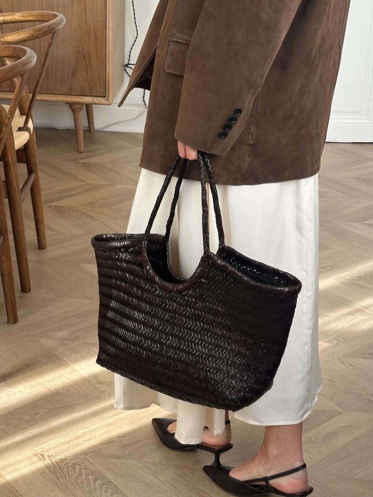 Rica Woven Faux Leather Tote Bag