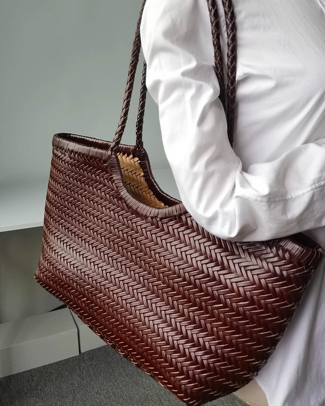 Rica Woven Faux Leather Tote Bag