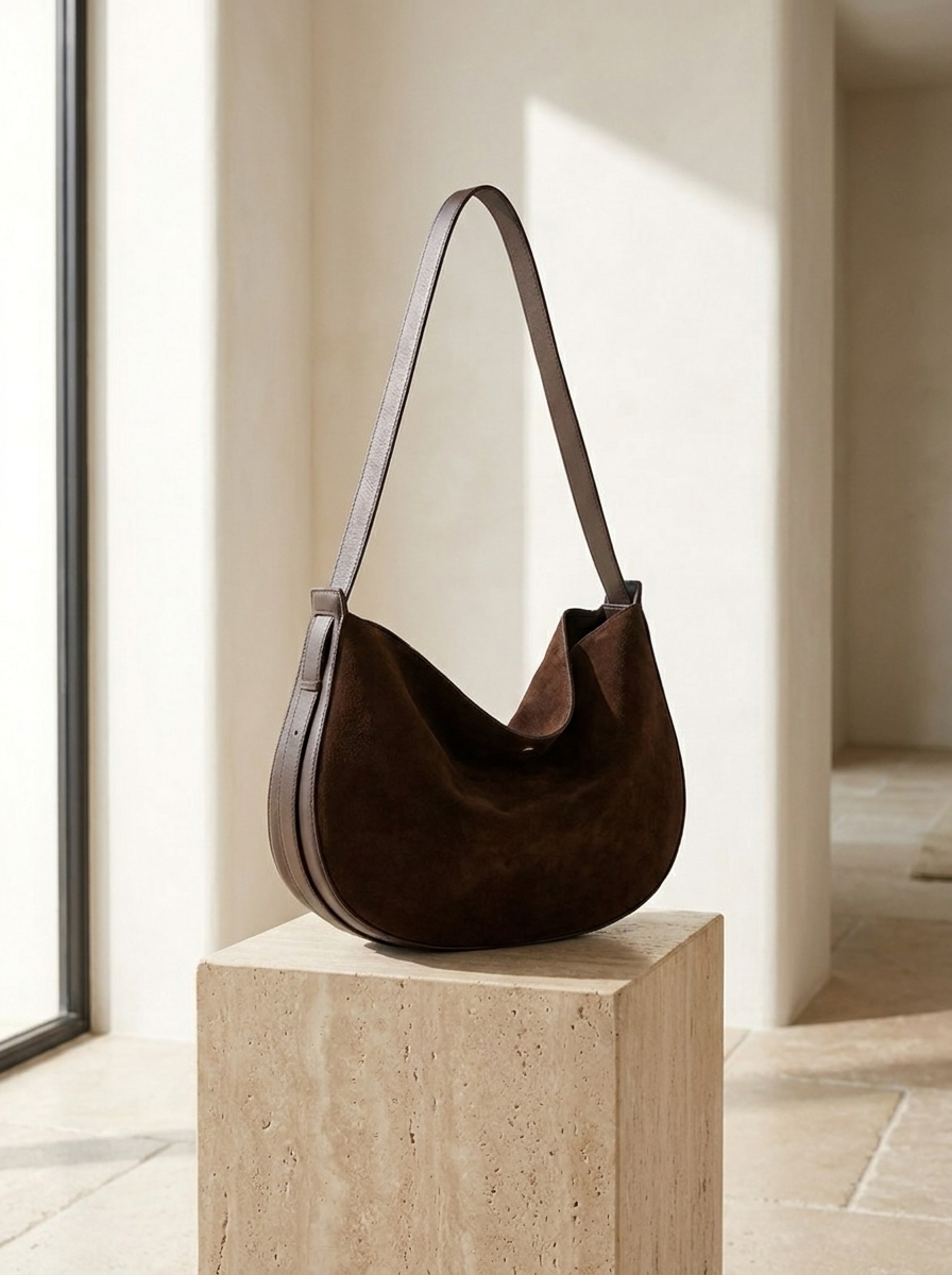 Sienna Curved Suede Shoulder Bag