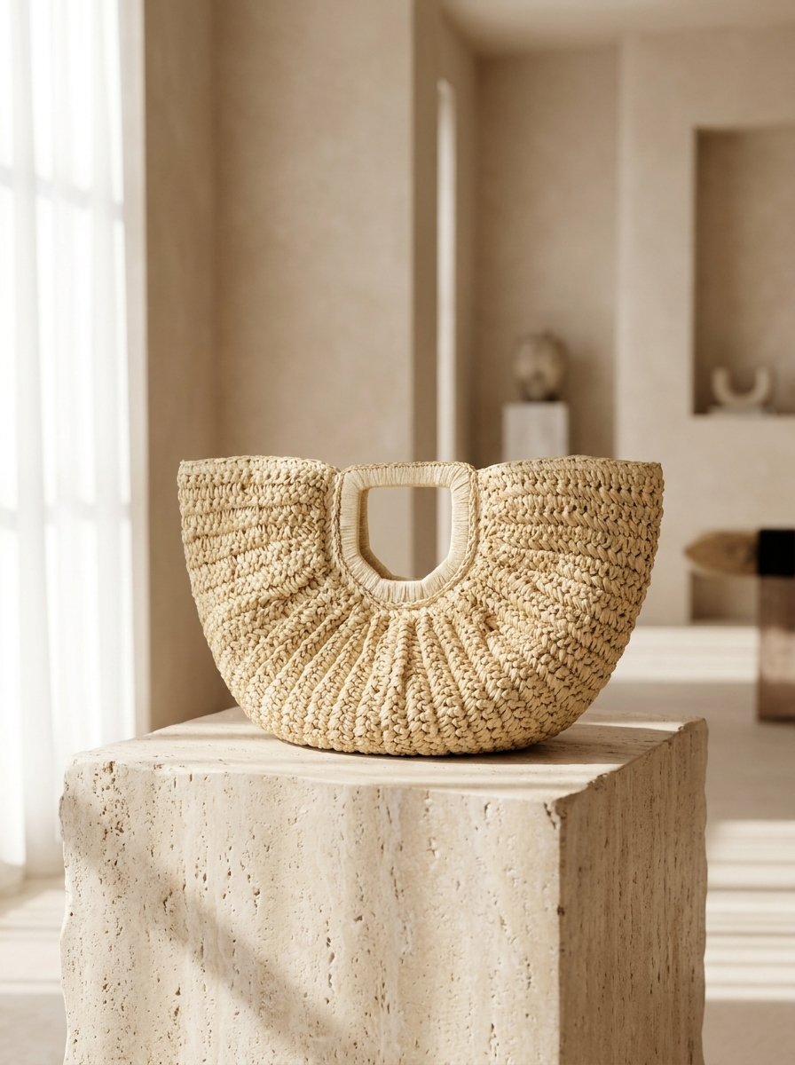 Alyana Half-Moon Rattan Tote Bag