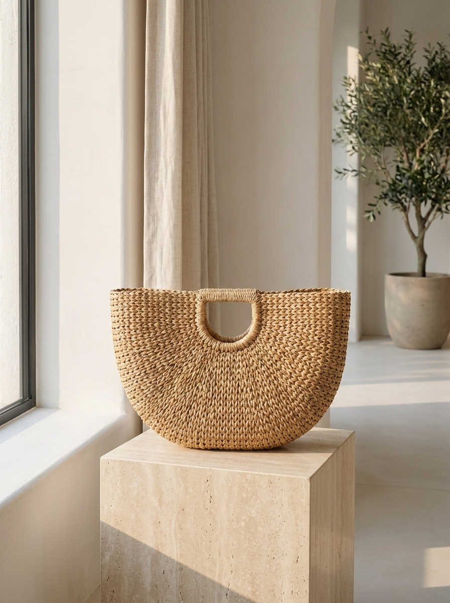 Alyana Half-Moon Rattan Tote Bag