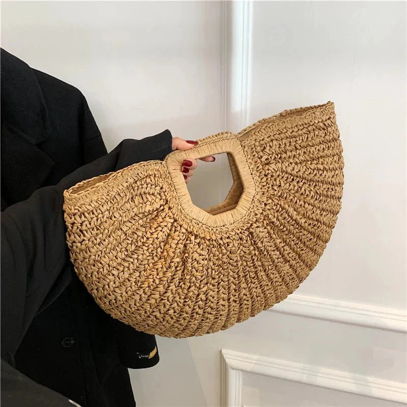 Alyana Half-Moon Rattan Tote Bag