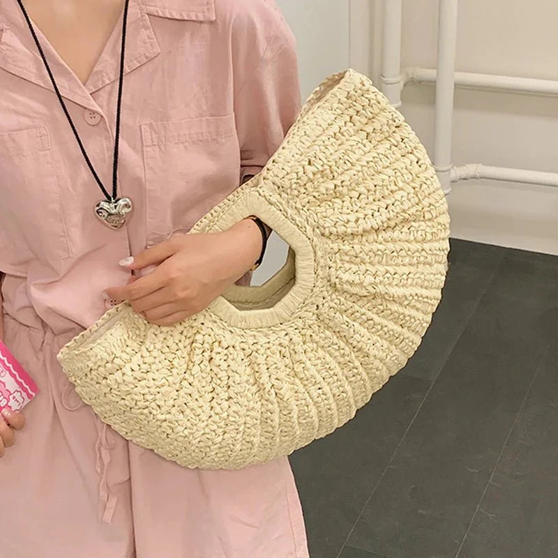 Alyana Half-Moon Rattan Tote Bag