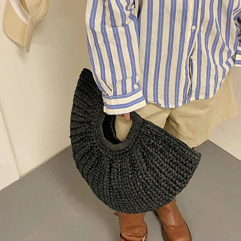 Alyana Half-Moon Rattan Tote Bag