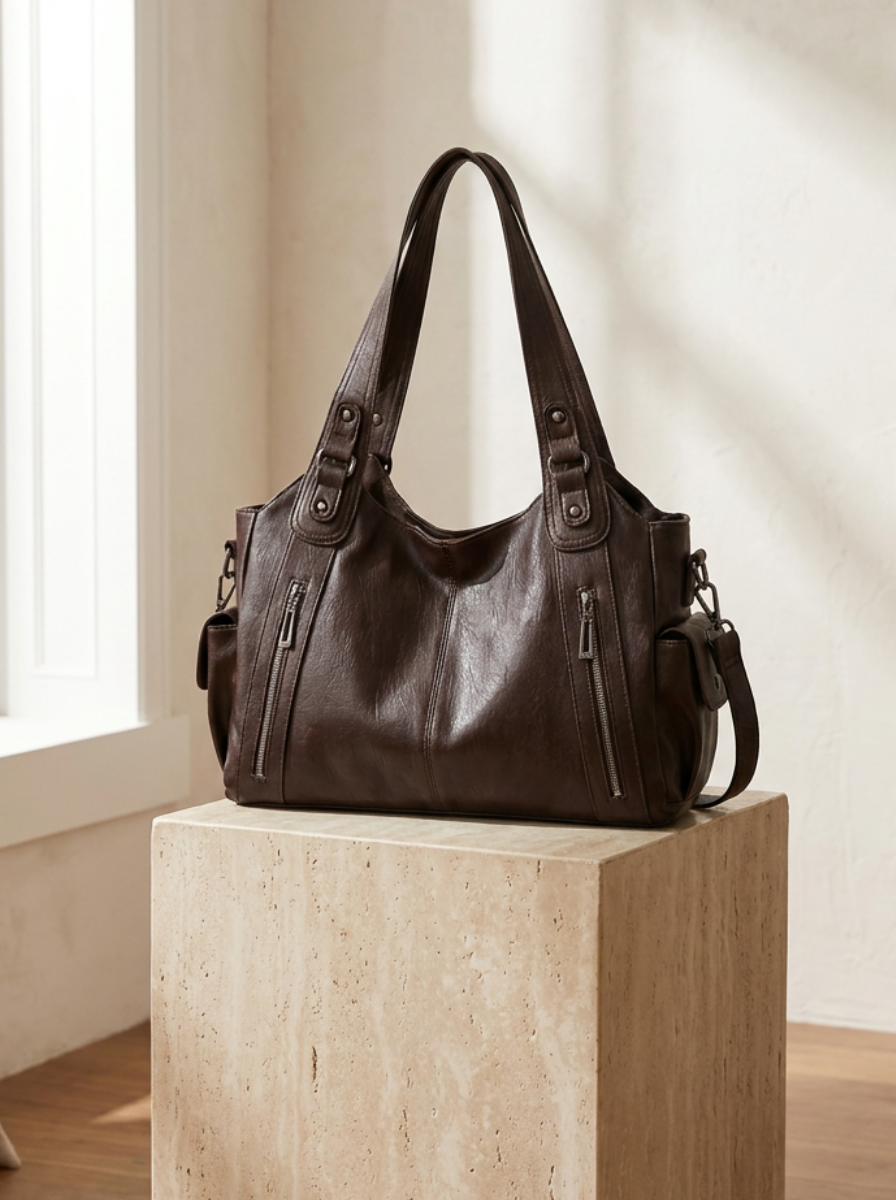 Multi-Pocket Leather Shoulder Bag
