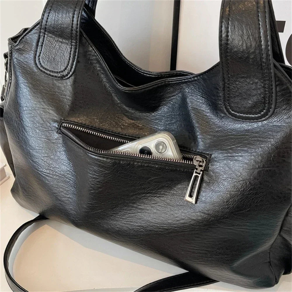 Multi-Pocket Leather Shoulder Bag