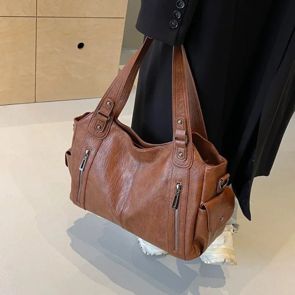 Multi-Pocket Leather Shoulder Bag