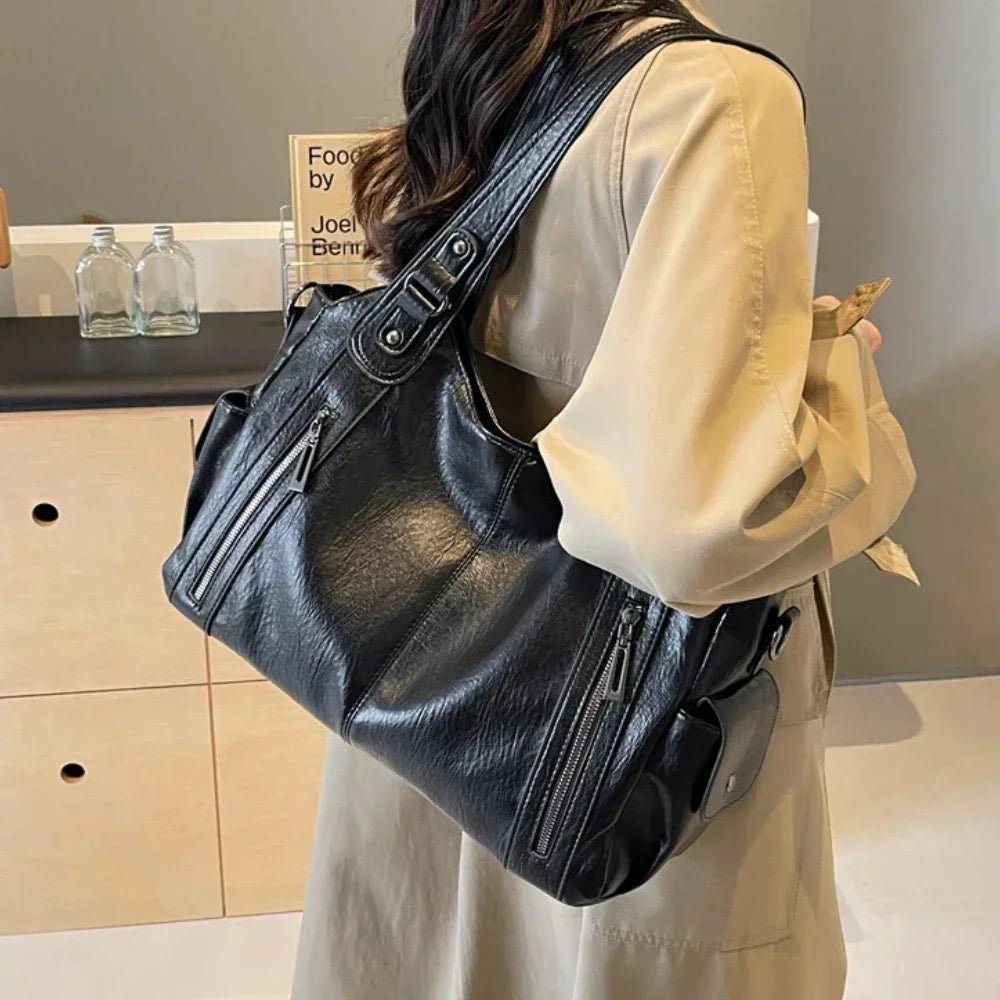 Multi-Pocket Leather Shoulder Bag
