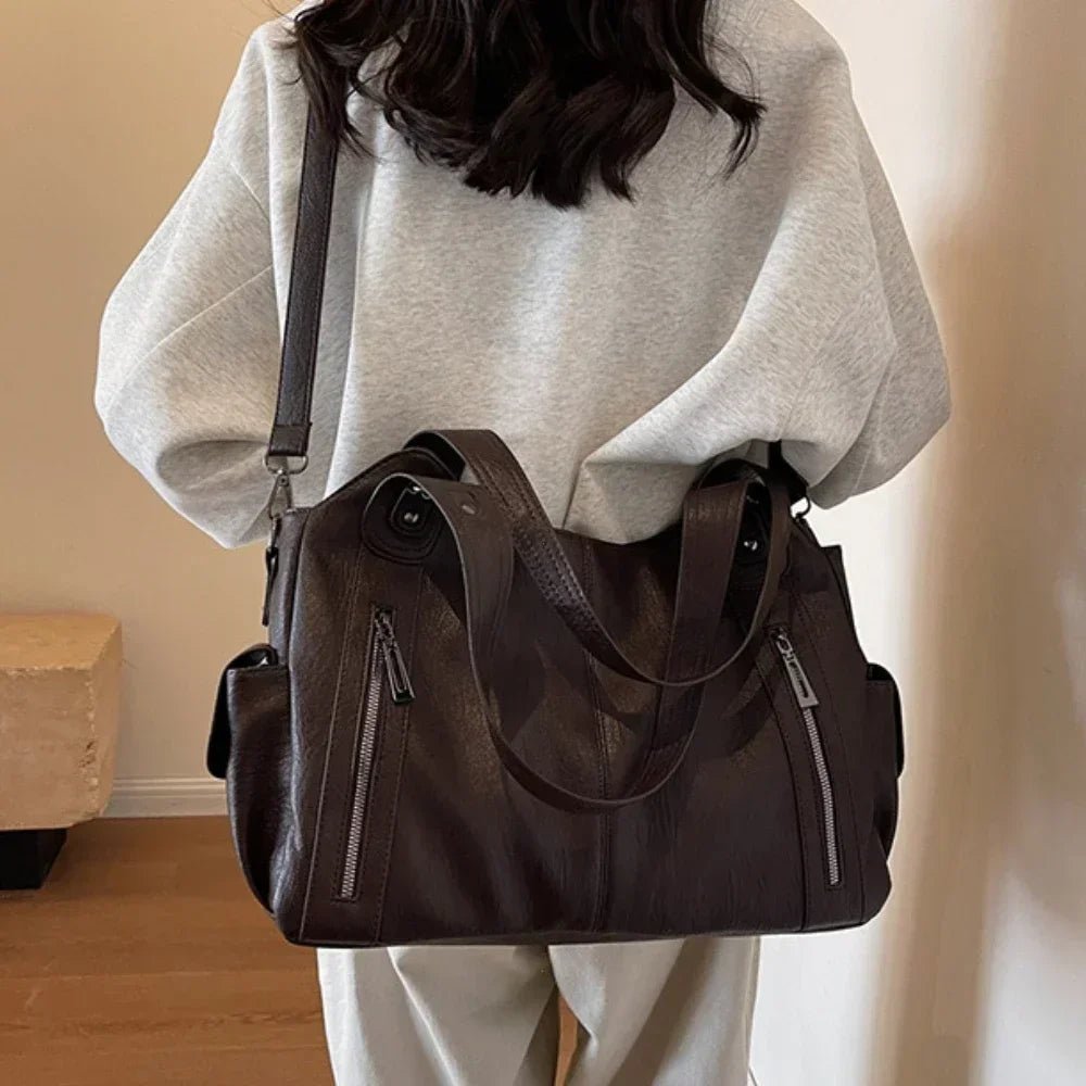 Multi-Pocket Leather Shoulder Bag