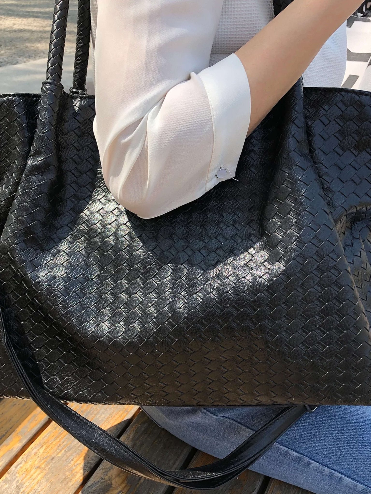 Natalie Woven Weekender Tote Bag