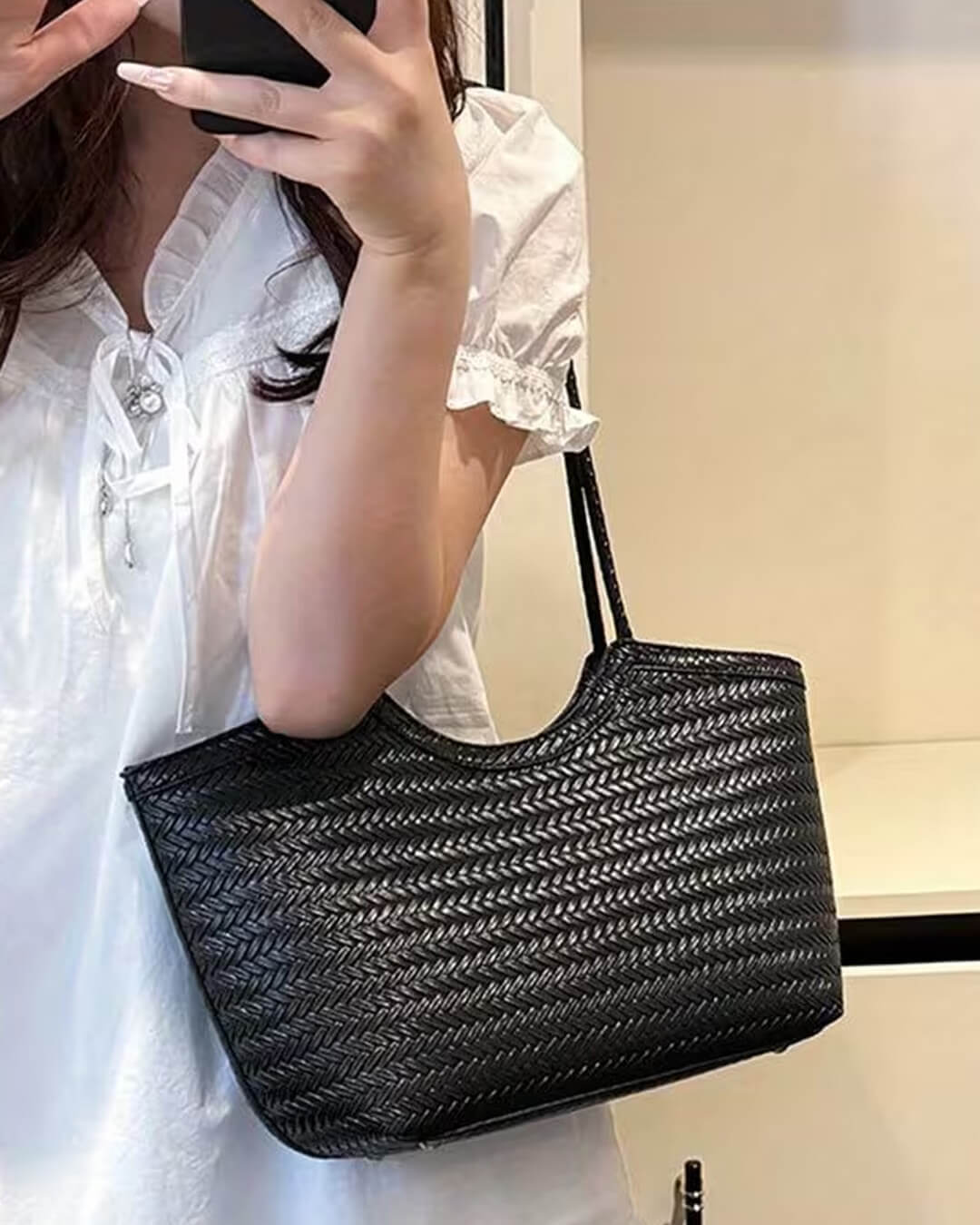 Rica Woven Faux Leather Tote Bag