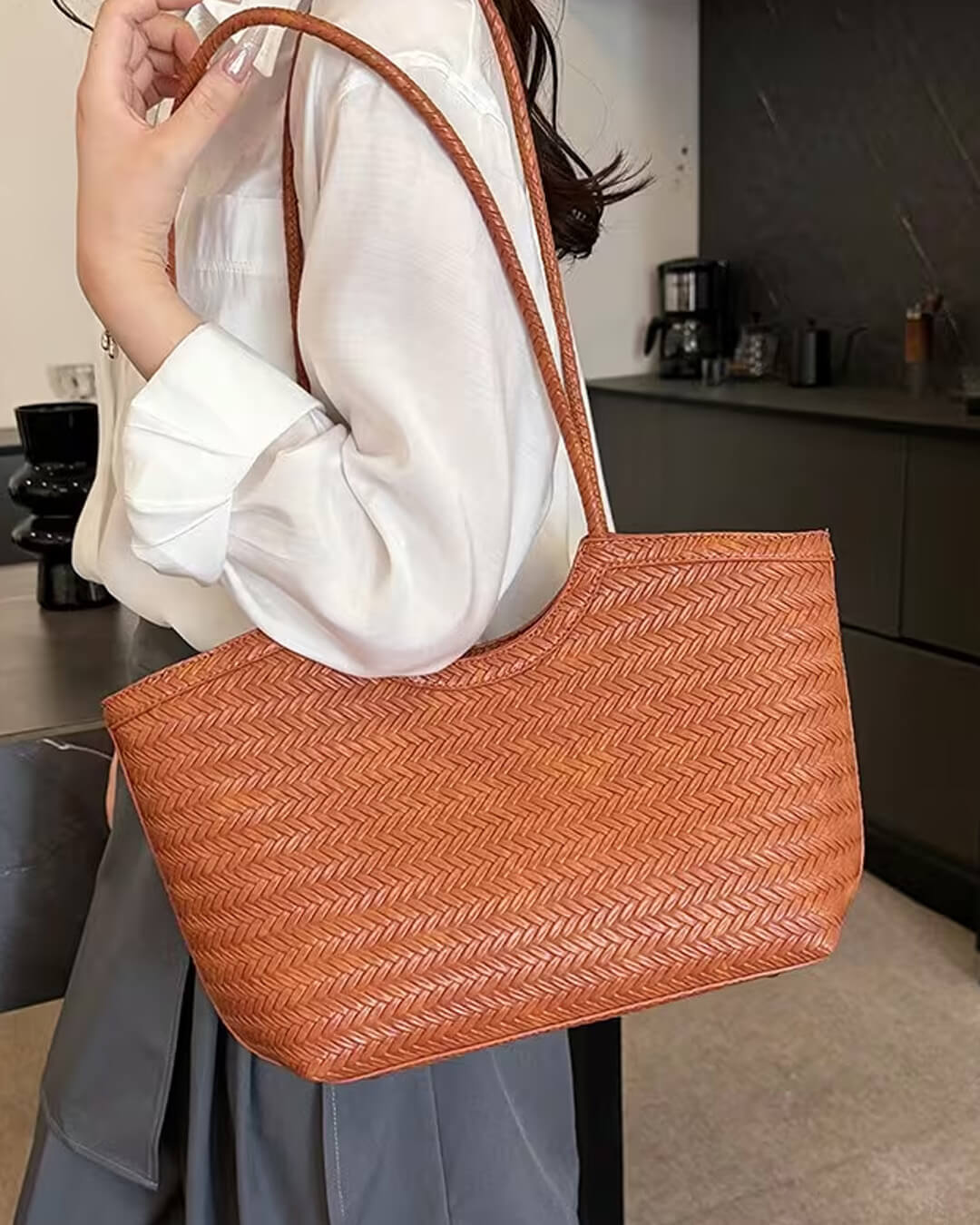 Rica Woven Faux Leather Tote Bag