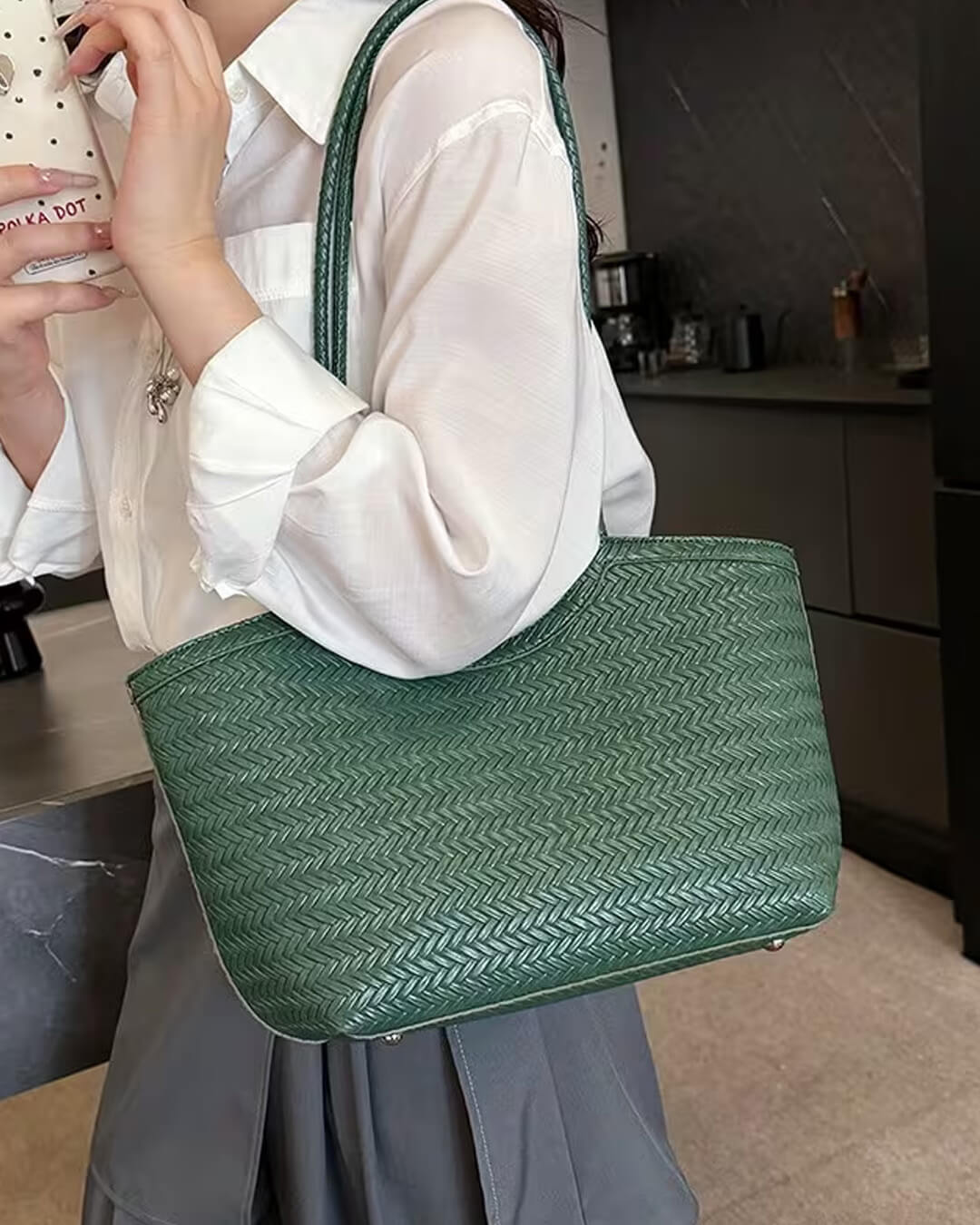 Rica Woven Faux Leather Tote Bag