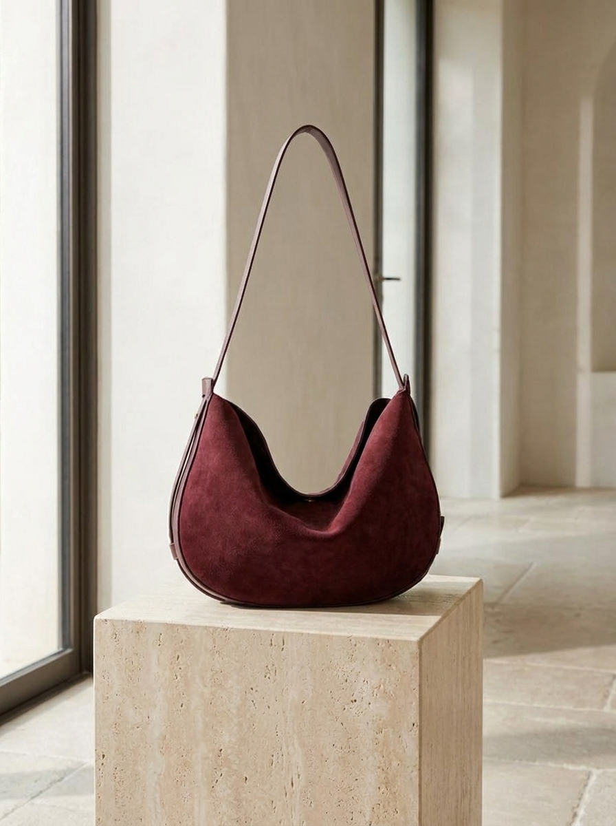 Sienna Curved Suede Shoulder Bag