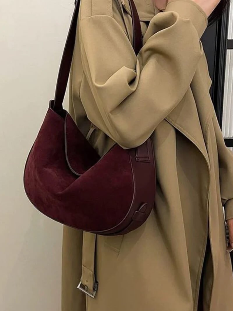 Sienna Curved Suede Shoulder Bag